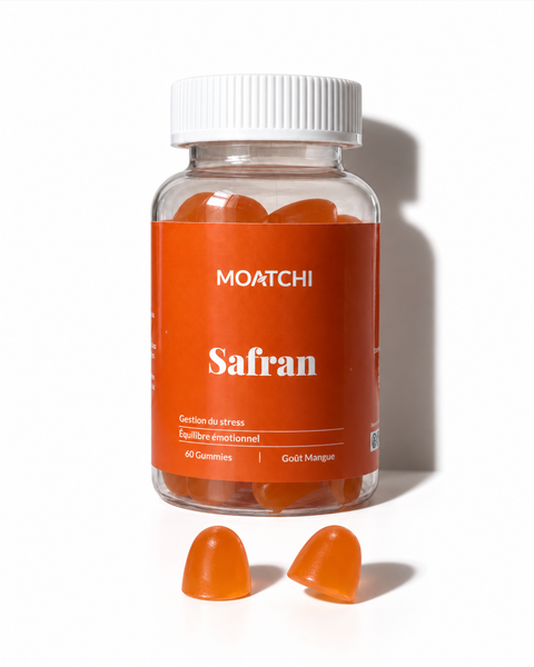 Pot de gummies MOATCHI Safran goût mangue avec deux gummies
